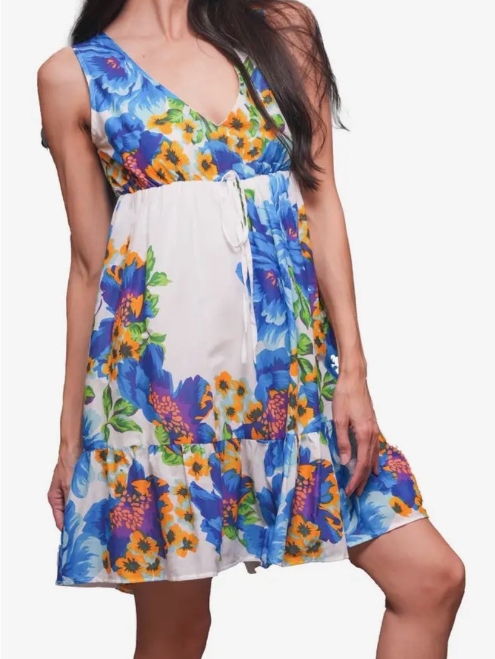 Sacred Threads Blue, Yellow and White Floral Midi Dress